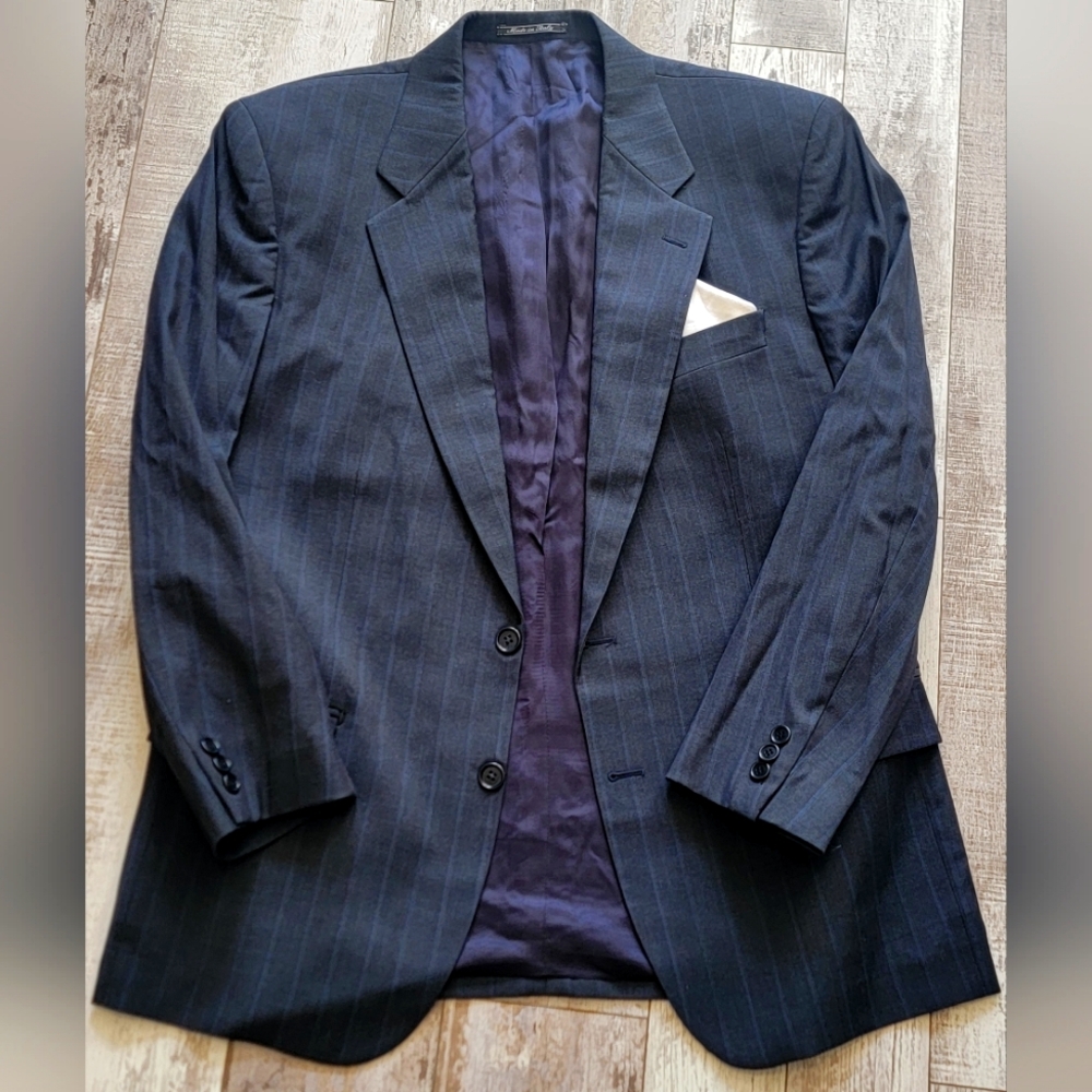 40R Men's Vintage Cerutti Italian Blazer Gray Striped 100% Virgin Wool 2 Button